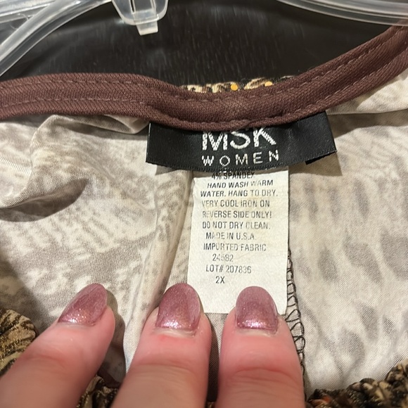 MSK Women Sleeveless Gold Shimmer Ruffle Hem Animal Print Dress Size 2X - Picture 8 of 9